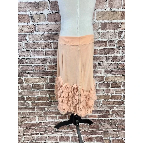 Talbots Silk Skirt 8P Petite Blush 3D Floral Rosette Hem Romantic Cottagecore - Picture 10 of 16